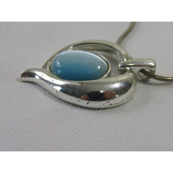 K C Blue Silver Tone Heart Necklace 9" Glass Boho VTG Retro Cottagecore - Picture 2 of 5
